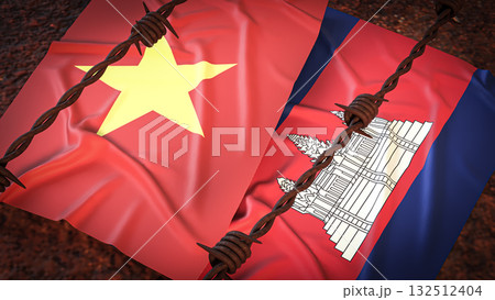 The Vietnam and Cambodia  flag for Background concept 3d rendering. 132512404