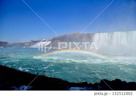 世界三大瀑布：ナイアガラ川の雄大な流れ 132512802