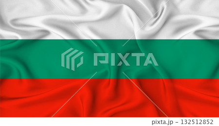 Realistic Bulgaria flag waving. Close up of flag of Bulgaria with cloth texture 132512852