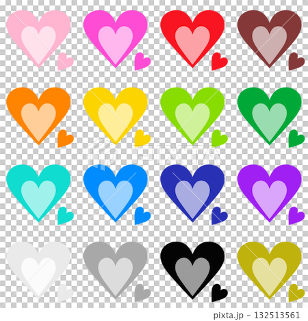 Colorful heart decoration material 16 color icon set 132513561