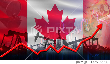 Oil production with Canada flag, petrol industry. Oil pumps with Canada flag on economic graph Oil production with Canada flag, petrol industry. Oil pumps with Canada flag on economic graph 132513564