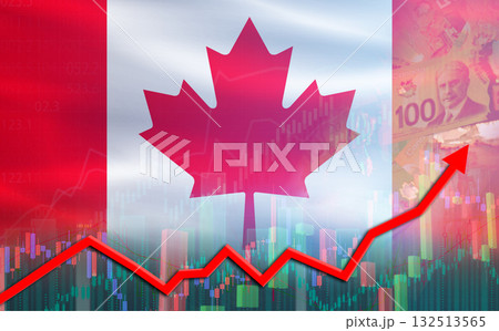 Canada flag on financial growth graph. Canada economy growth on financial graph 132513565