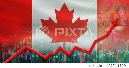 Canada economy growth on financial graph. Canada flag on financial growth graph Canada economy growth on financial graph. Canada flag on financial growth graph 132513569