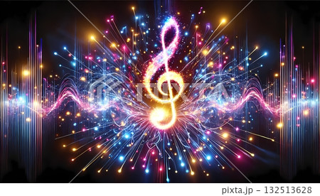 音楽からわきでるエネルギー波動を描いたイラスト 132513628