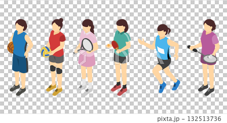 Isometric illustration: women playing sports 132513736