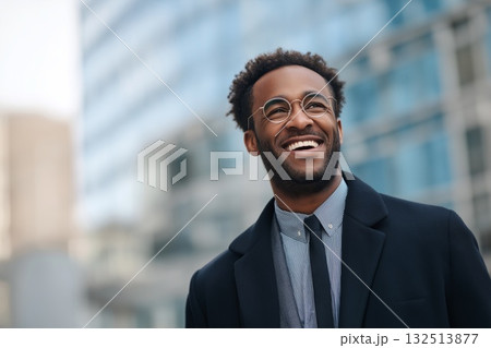 Young businessman with glasses smiling confidently in financial district Young businessman with glasses smiling confidently in financial district 132513877