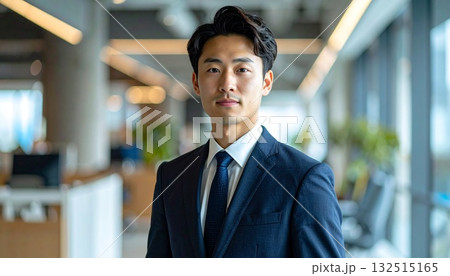 自信に満ちた若い日本人男性管理職のオフィス肖像 132515165