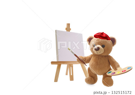 キャンバスに絵を描くテディベア 132515172