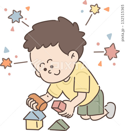 保育・福祉・教育向け|男の子のポーズ集 【積み木で遊ぶ男の子】 保育・福祉・教育向け|男の子のポーズ集 【積み木で遊ぶ男の子】 132515365