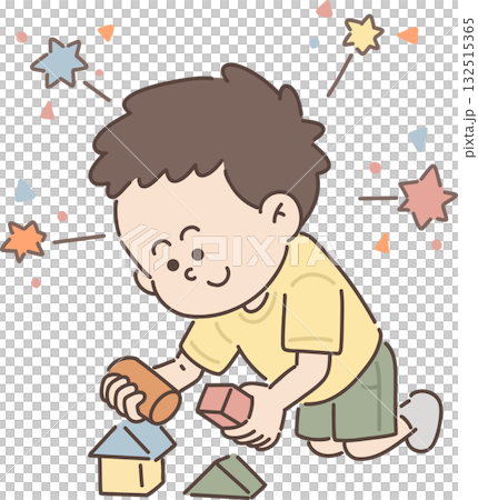 保育・福祉・教育向け|男の子のポーズ集 【積み木で遊ぶ男の子】 保育・福祉・教育向け|男の子のポーズ集 【積み木で遊ぶ男の子】 132515365