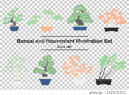 Stock Illustration: Bonsai and houseplant vector icon set Stock Illustration: Bonsai and houseplant vector icon set 132515371