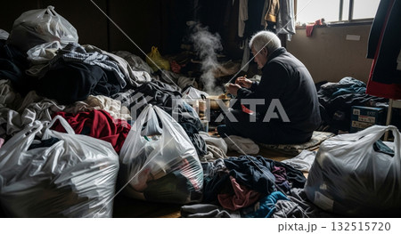 ゴミ屋敷に住む高齢男性 132515720