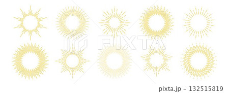 Golden sunburst frame collection. Retro gold radial sun light border set. Vintage royal sun beams or rays circle element pack for cadre, decor, label, badge, emblem. Vector yellow round boarder bundle Golden sunburst frame collection. Retro gold radial sun light border set. Vintage royal sun beams or rays circle element pack for cadre, decor, label, badge, emblem. Vector yellow round boarder bundle 132515819
