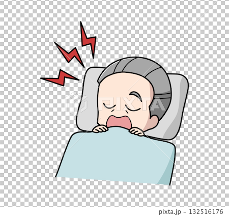 いびきをかいて寝ている高齢男性のイラスト 132516176