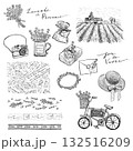 ラベンダーとプロヴァンス雑貨の線画イラストセット（透過PNG） 132516209