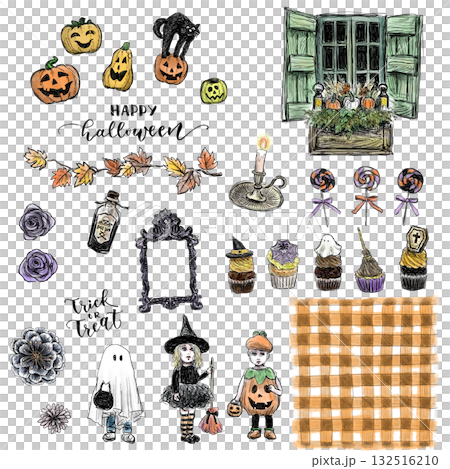 Ghost and pumpkin Halloween illustration set (transparent PNG) Ghost and pumpkin Halloween illustration set (transparent PNG) 132516210
