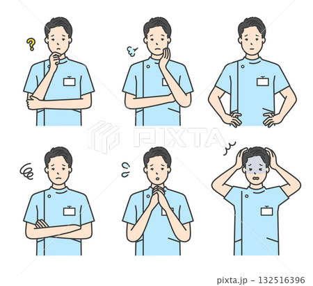 不安・困り顔の看護師のアイコンセット イラスト素材 不安・困り顔の看護師のアイコンセット イラスト素材 132516396