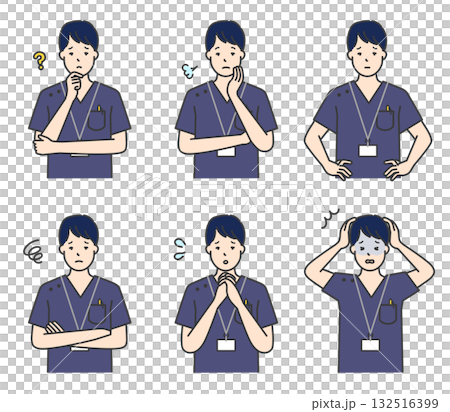 焦慮/困擾的護士圖示集庫存插圖 132516399