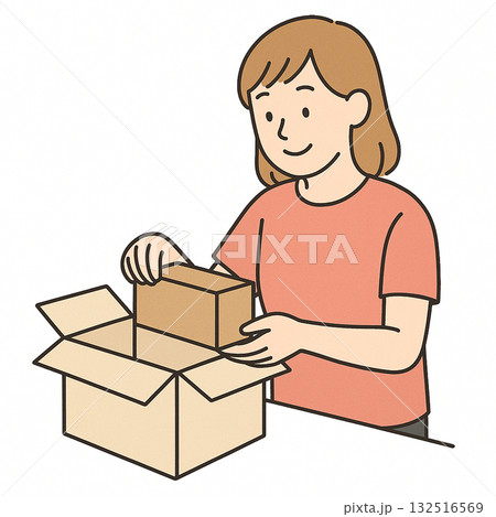 就労支援　職業訓練　軽作業（清掃・シール貼り・箱詰め）のイラスト 132516569