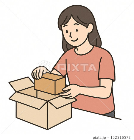 就労支援　職業訓練　軽作業（清掃・シール貼り・箱詰め）のイラスト 132516572
