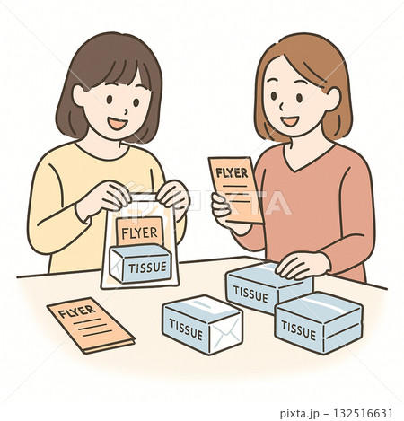 就労支援　職業訓練　軽作業（清掃・シール貼り・箱詰め）のイラスト 132516631