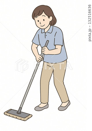 就労支援　職業訓練　軽作業（清掃・シール貼り・箱詰め）のイラスト 132516636