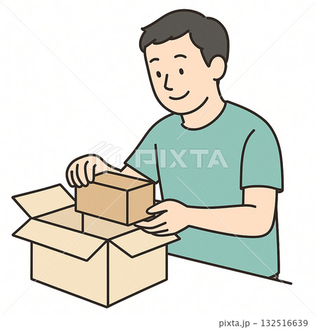 就労支援　職業訓練　軽作業（清掃・シール貼り・箱詰め）のイラスト 132516639