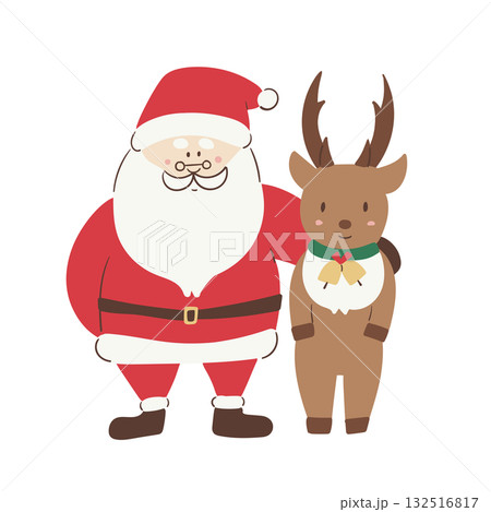 仲良しサンタとトナカイのかわいいクリスマスイラスト 仲良しサンタとトナカイのかわいいクリスマスイラスト 132516817
