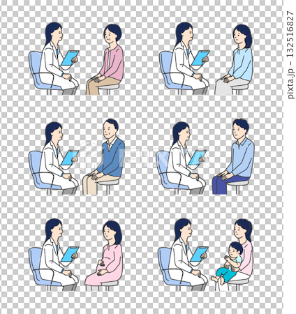 患者を診察する医者のシンプルイラスト素材セット 患者を診察する医者のシンプルイラスト素材セット 132516827