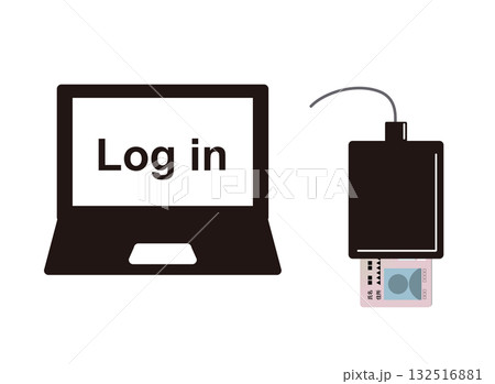 ICカードリーダーでマイナンバーカードを読み取ってログインするイメージイラスト 132516881