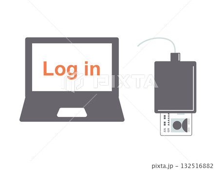 ICカードリーダーでマイナンバーカードを読み取ってログインするイメージイラスト 132516882