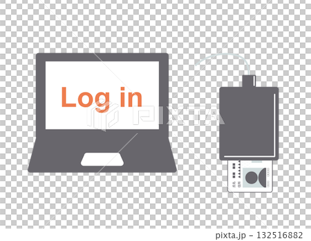 ICカードリーダーでマイナンバーカードを読み取ってログインするイメージイラスト 132516882