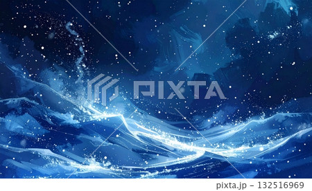 Abstract blue Christmas night sky with stars and snowflakes, a cold winter holiday background illustration 132516969