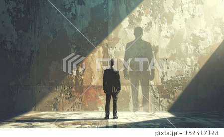 Silhouette of business people walking through a dark tunnel with a bright light at the door concept 132517128