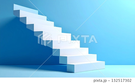 Abstract blue background with a stairway to success, a 3D illustration of a ladder reaching for the sky 132517302