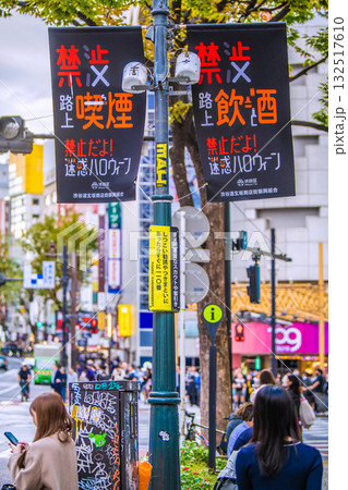 日本の東京都市景観「ダメ！悪質なスカウトや客引き」「しつこい勧誘やつきまといにあったらすぐに110」 132517610