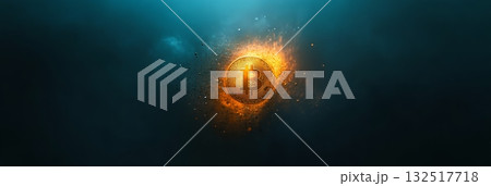 Golden bitcoin is burning in bright flames against dark blue background, representing cryptocurrency market volatility and investment risks Golden bitcoin is burning in bright flames against dark blue background, representing cryptocurrency market volatility and investment risks 132517718