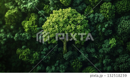 Lush green tree in a dense forest canopy. Lush green tree in a dense forest canopy. 132518239
