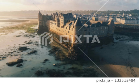 Coastal Castle at Golden Hour. Coastal Castle at Golden Hour. 132518484