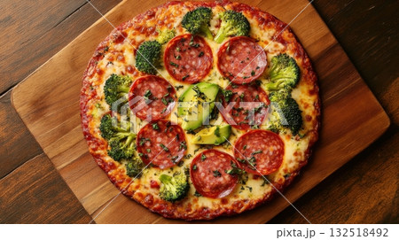 Delicious Salami Broccoli Pizza. Delicious Salami Broccoli Pizza. 132518492