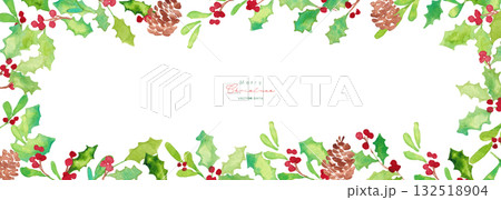 クリスマスのリースフレーム。水彩タッチのクリスマスベクターイラスト。柊とトナカイ。 クリスマスのリースフレーム。水彩タッチのクリスマスベクターイラスト。柊とトナカイ。 132518904