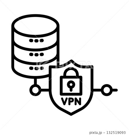 VPNゲートウェイのアイコン。データベースは盾と錠で守られています。 VPNゲートウェイのアイコン。データベースは盾と錠で守られています。 132519093