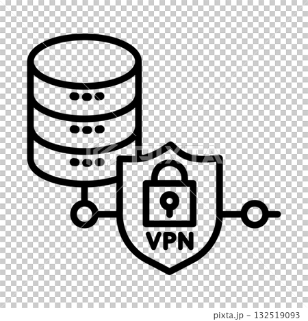 VPNゲートウェイのアイコン。データベースは盾と錠で守られています。 VPNゲートウェイのアイコン。データベースは盾と錠で守られています。 132519093