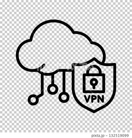 VPNに守られているクラウドネットワークのアイコン。 132519099