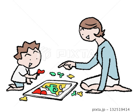 親子で遊ぶパズル時間 132519414