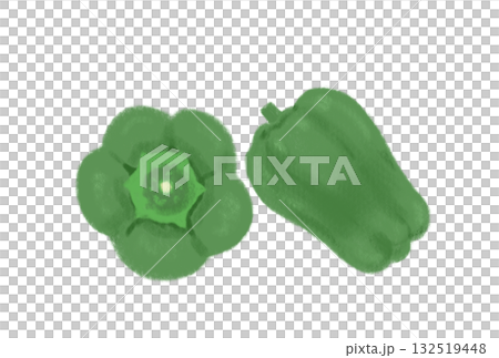 シンプルな緑色のピーマンのイラスト、白バック 132519448