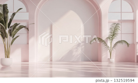 pink room interior design with plants and archways pink room interior design with plants and archways 132519594