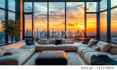 sunset cityscape view from luxury apartment 132519630