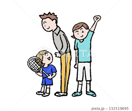 親子のテニス、バトミントン応援シーン 132519695