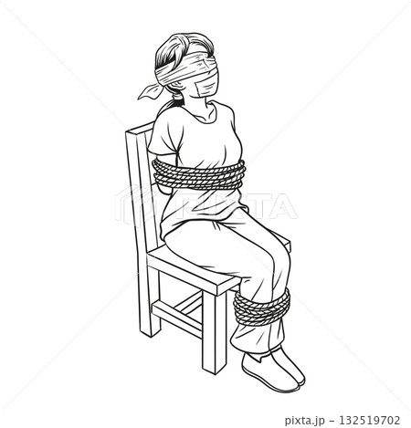 Woman hostage with bound hands 132519702
